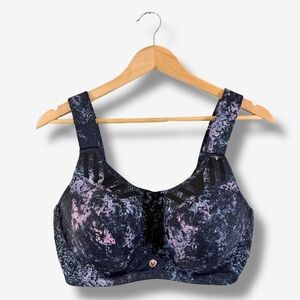 Lane Bryant LIVI Active Sports Bra 38DDD High Impact Wired Black Purple Print